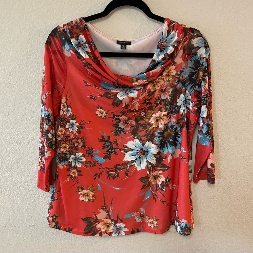 Investments woman floral cowl neck blouse top size Large petite casual fall wear